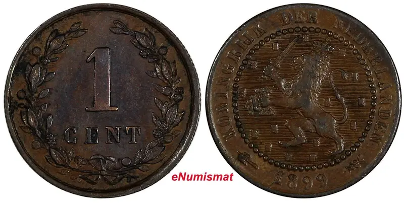 Netherlands William III  Bronze 1899 1 Cent KM# 107.2 (20 465)