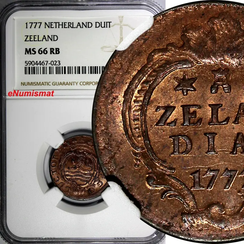 Netherlands ZEELAND Copper 1777 1 Duit NGC MS66 RB TOP GRADED BY NGC KM# 101.1/3
