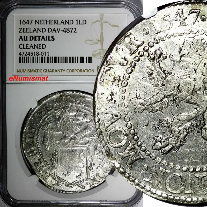 Netherlands ZEELAND Silver 1647 1 Daalder Lion NGC AU DETAILS BETTER YEAR KM# 16