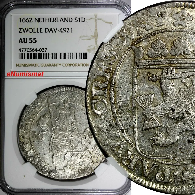 Netherlands ZWOLLE Silver 1662 Ducat NGC AU55 TOP GRADED BY NGC KM# 60; Dav-4921