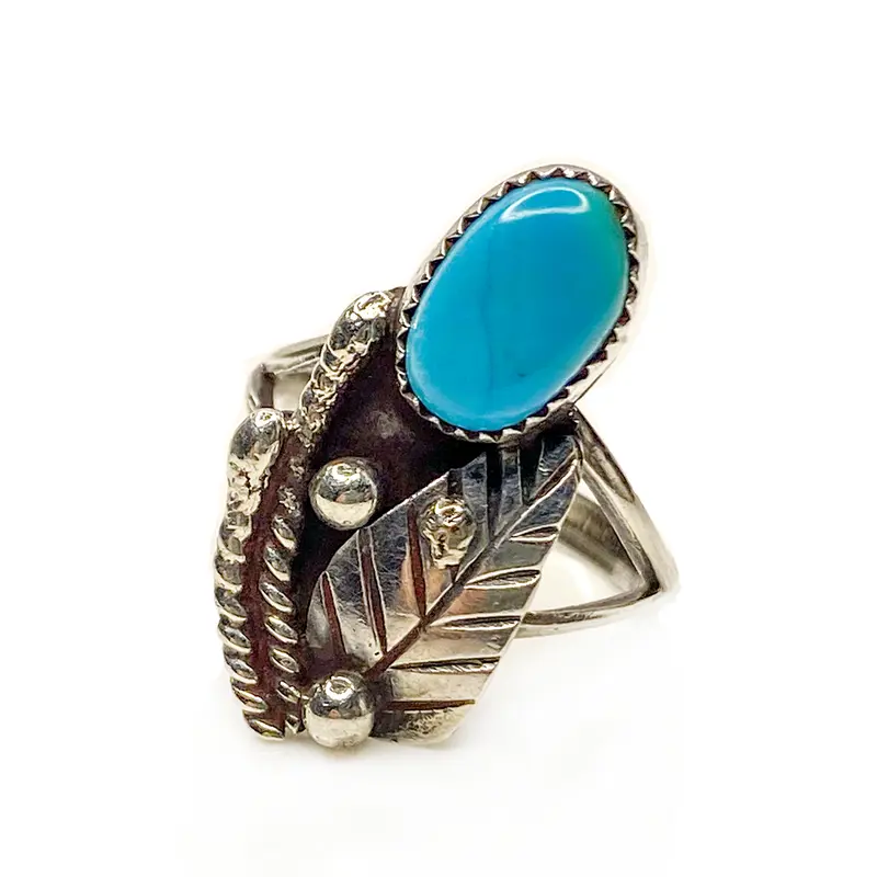 Silver & Turquoise Leaf Ring