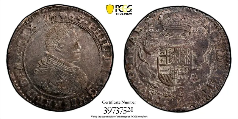 Spanish Netherlands Philip IV Silver 1664 BRABANT Ducaton PCGS XF45 TOP GRADED