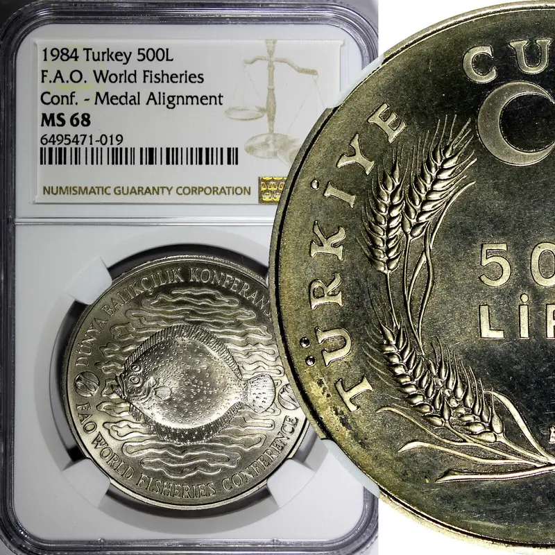 TURKEY 1984 500 Lira FAO World Fisheries Conference NGC MS68 TOP GRADED KM968(9)