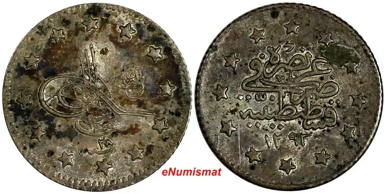Turkey  Abdul Hamid II Silver AH1293//28 (1903) Kurush Toning KM# 735 (18 161)
