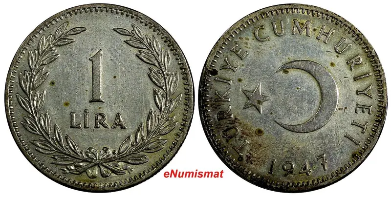 Turkey Silver 1947 1 Lira 25 mm KM# 883 (20 026)